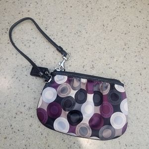 COACH Madison Op Art Purple black Satin & Patent Leather Wristlet Bag
